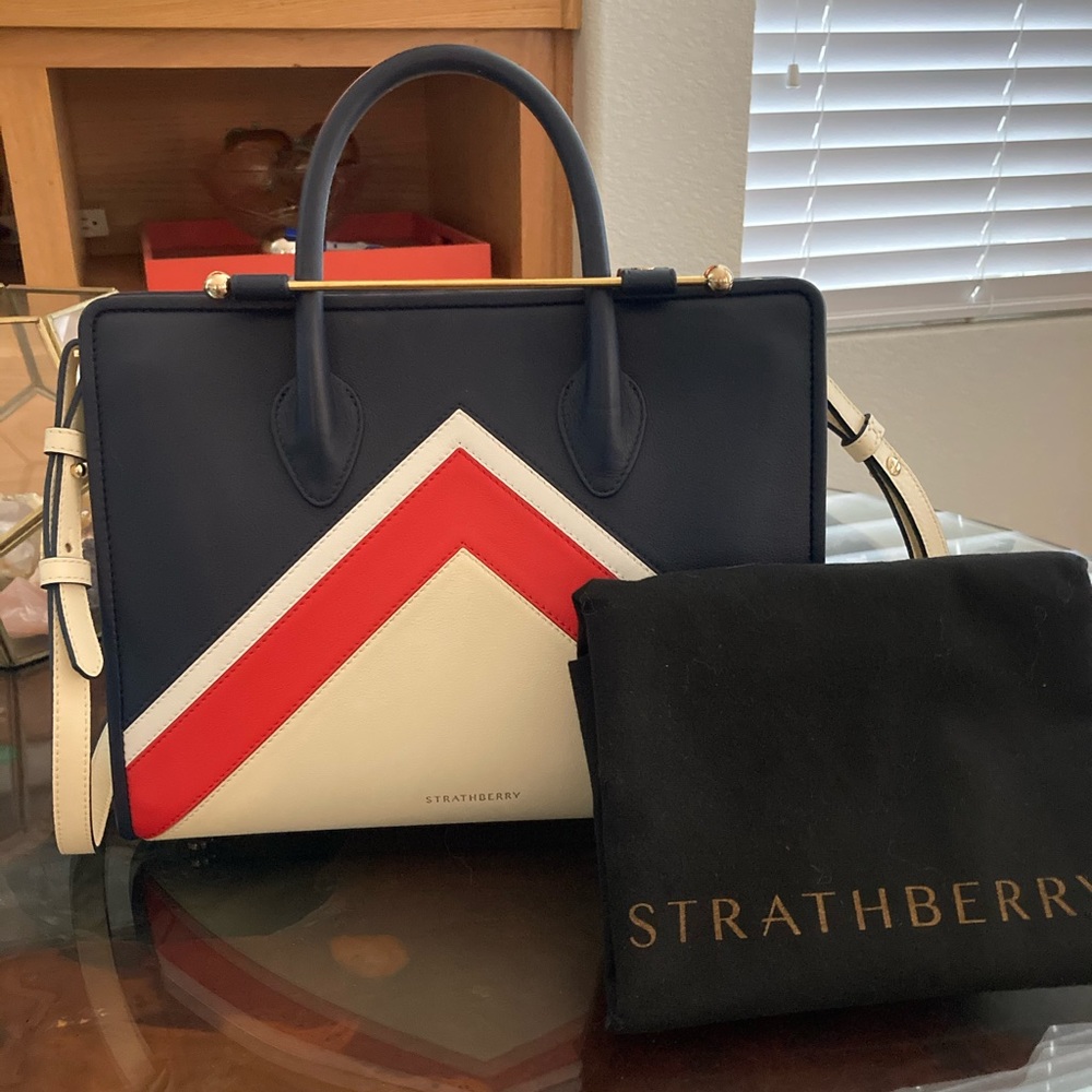 Strathberry Navy, Red, and White Tote Bag
